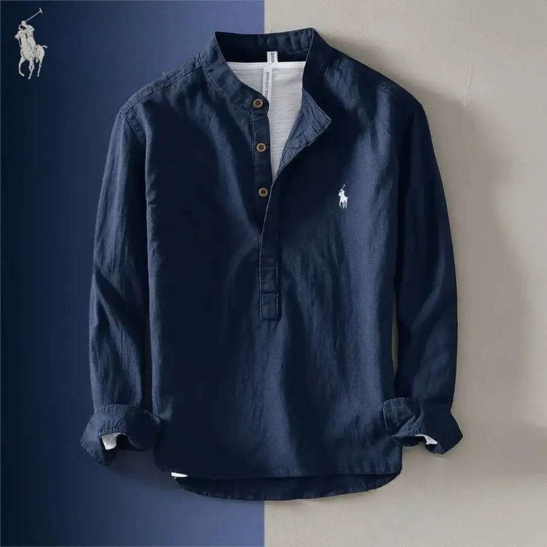 Men’s Cotton & Linen Grandad Collar Hemd